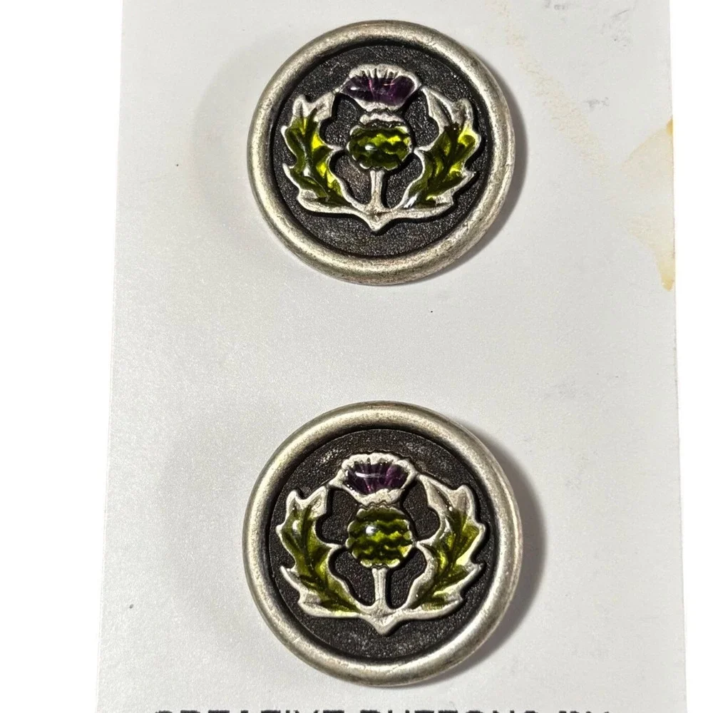 JHB Creative Buttons 1419 Scottish Thistle Enamel Silver Tone 7/8